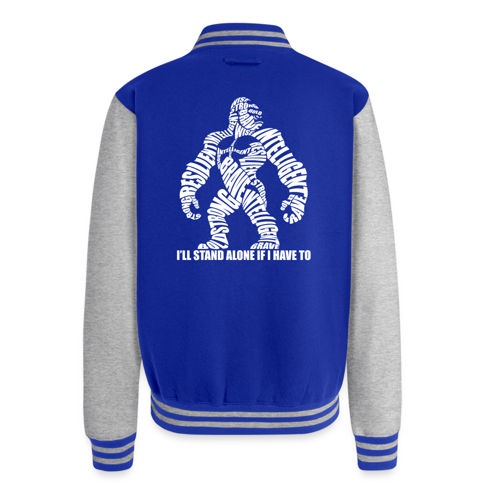 Stand Alone Letterman Jacket - royal/heather grey